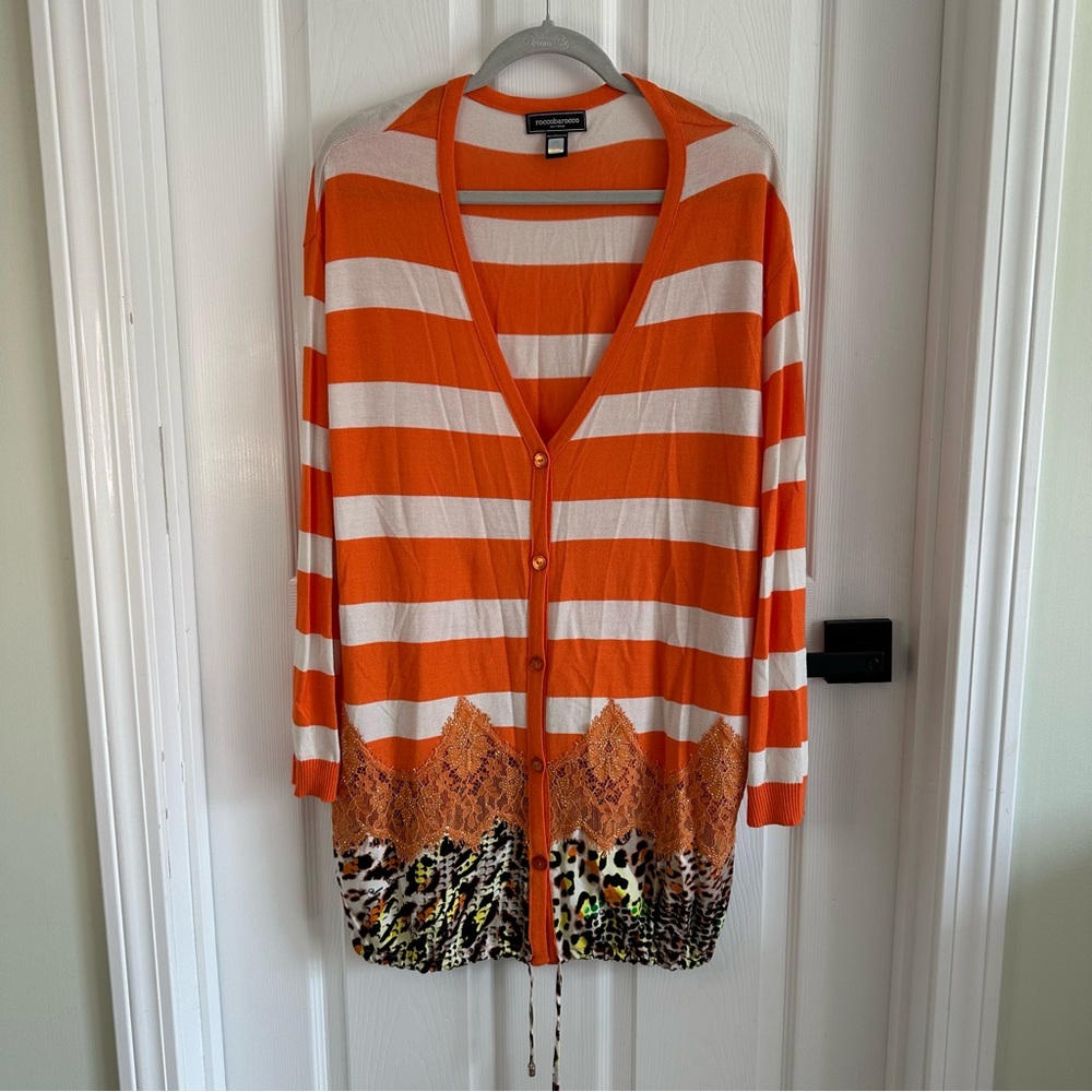 Roccobarocco knit wear cardigan. Pre-loved. Made in Italy. Size XL